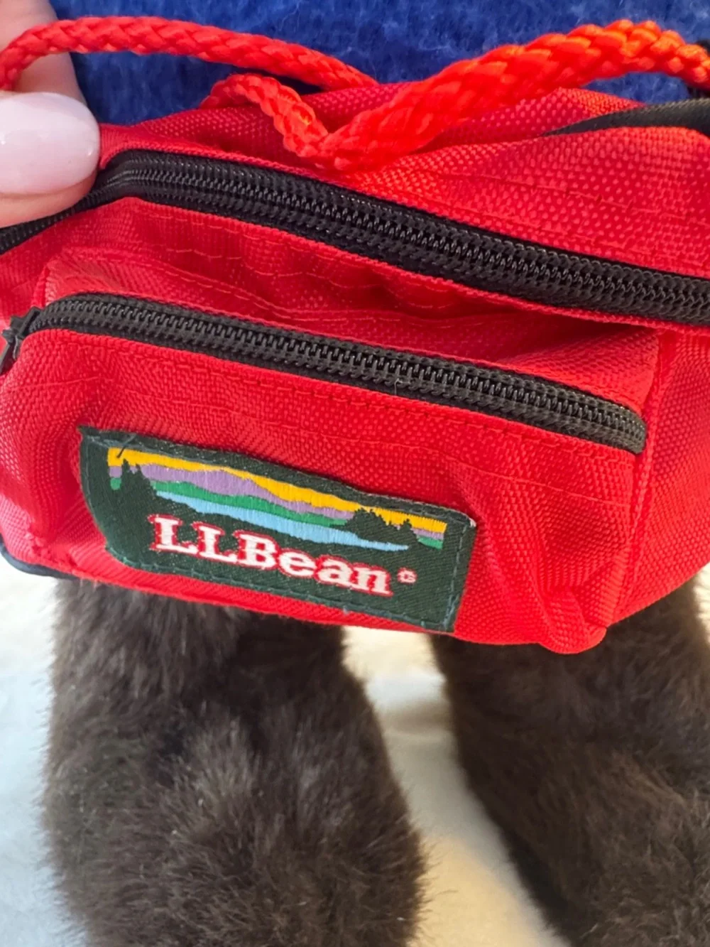 Vintage! L.L. Bean Teddy Plush Dark Brown Bear in Blue Fleece with Red Pack - Picture 4 of 9